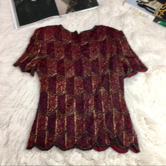 Vintage Stenay Petite Beaded 100% Silk Blouse - Picture 7 of 8